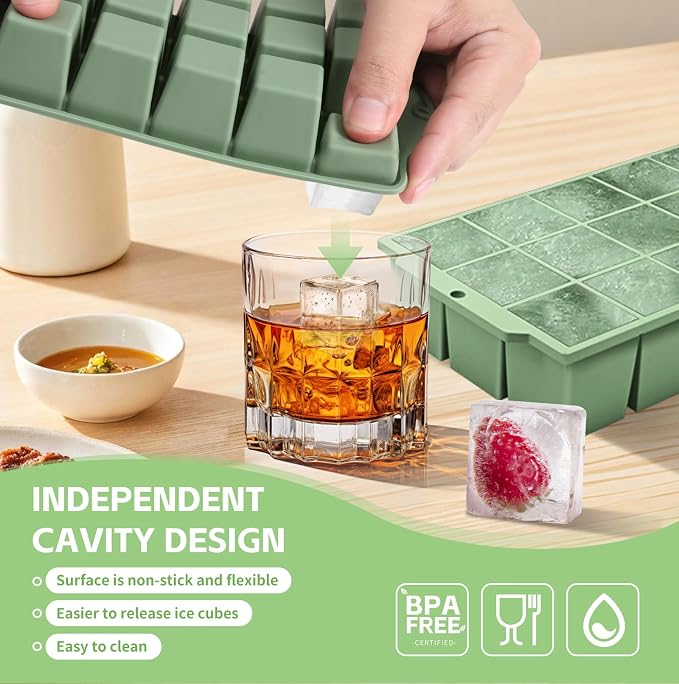 Silicone Ice Cube Tray with Locks Lids, Easy Release Flexible 15 Square Ice - Image 4