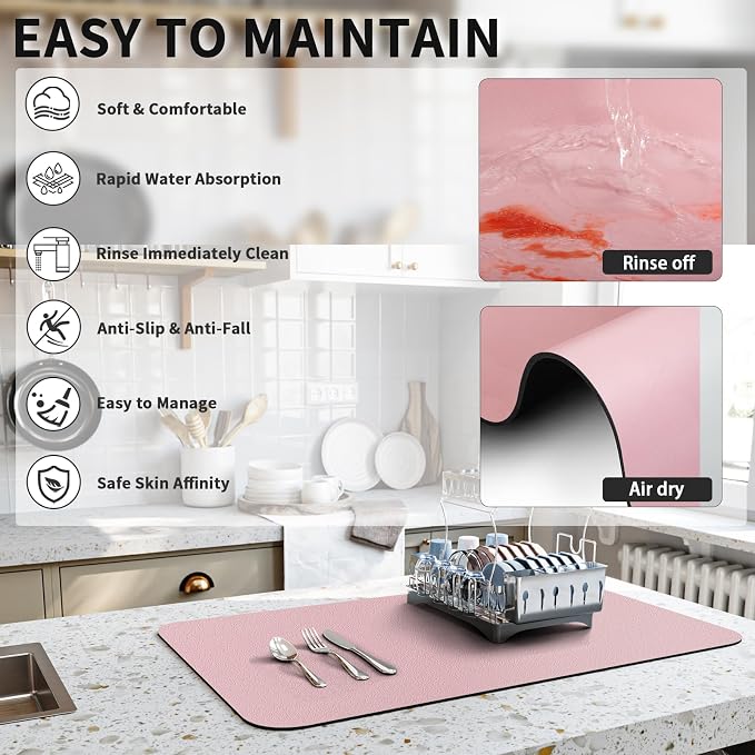 HotLive Dish Drying Mat for Kitchen Counter, Heat Resistant Drainer Mats - Image 4