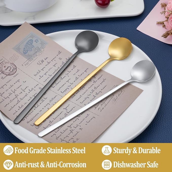 12 Pcs Coffee Spoons Set, 6.7" Gold Tea Spoons Long Handle, Stainless Steel - Image 3