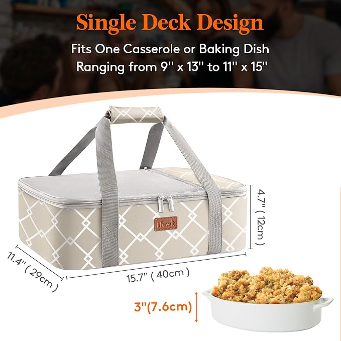 Lifewit Insulated Single Decker Casserole Carrier, Lasagna Lugger Holder - Image 2