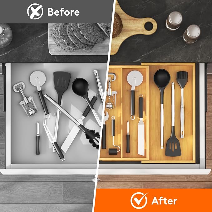 Lifewit Utensil Organizer for Kitchen Drawer, Expandable Cooking Utensil Tray - Image 8