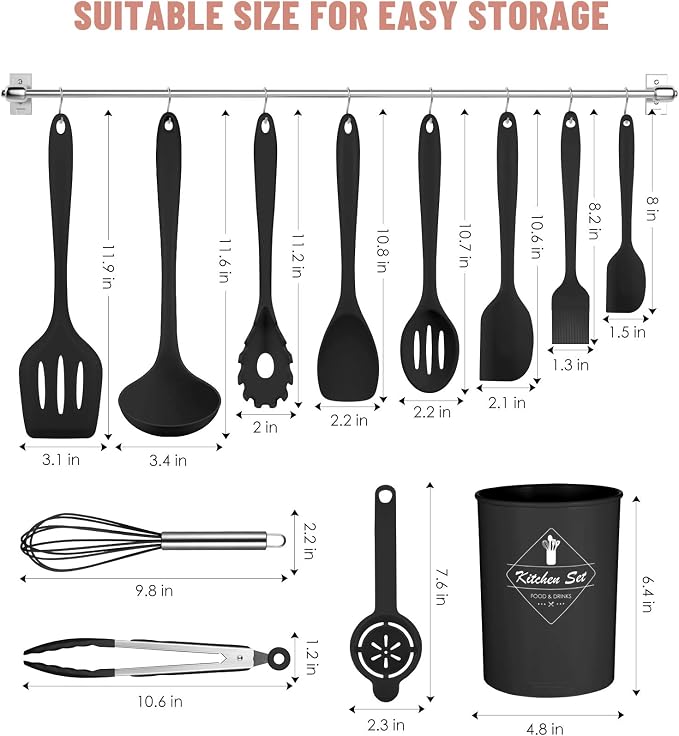Pranski Kitchen Utensils Set-12 Pieces Silicone Cooking Utensils Set Dishwasher - Image 2