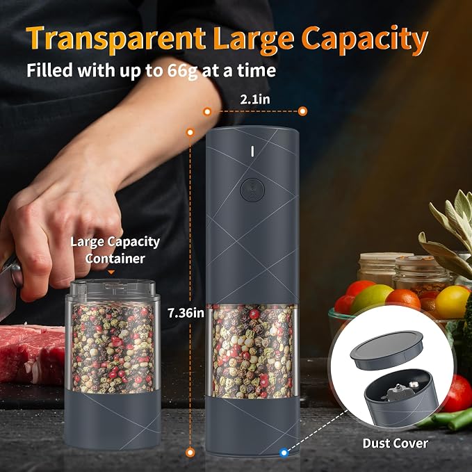 2Pack Electric Salt and Pepper Grinder Set USB Rechargeable - Image 5