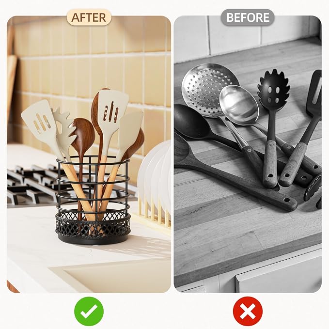 Metal Kitchen Utensil Holder for Kitchen Counter-5.43 x 5.98 inch, Fork & Knife - Image 6