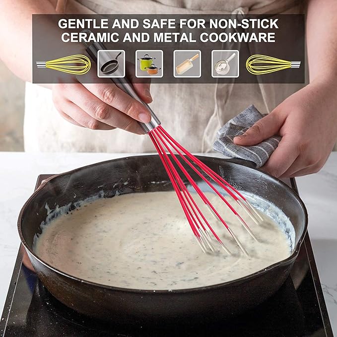 HOTEC 4 Pieces Silicone Whisks Set, Wire Balloon Whisks Egg Beater, Non-slip - Image 4