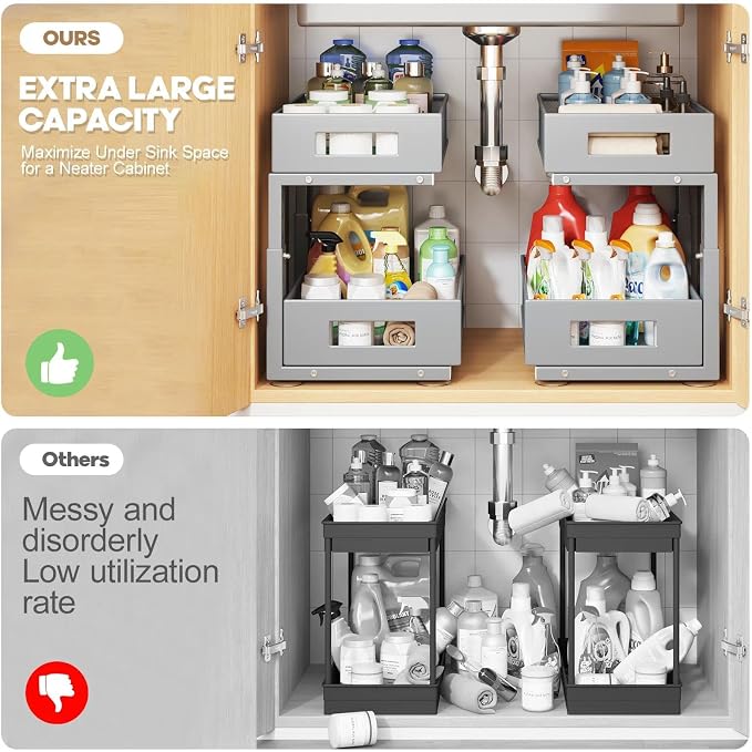1 Pack 17IN Depth Under Sink Organizer, 2-Tier Pull Out Cabinet Organizer - Image 4