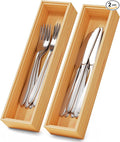 Bamboo Kitchen Drawer Organizer Boxes – 12" x 3" Stackable Wood Silverware by LOCHANTIE