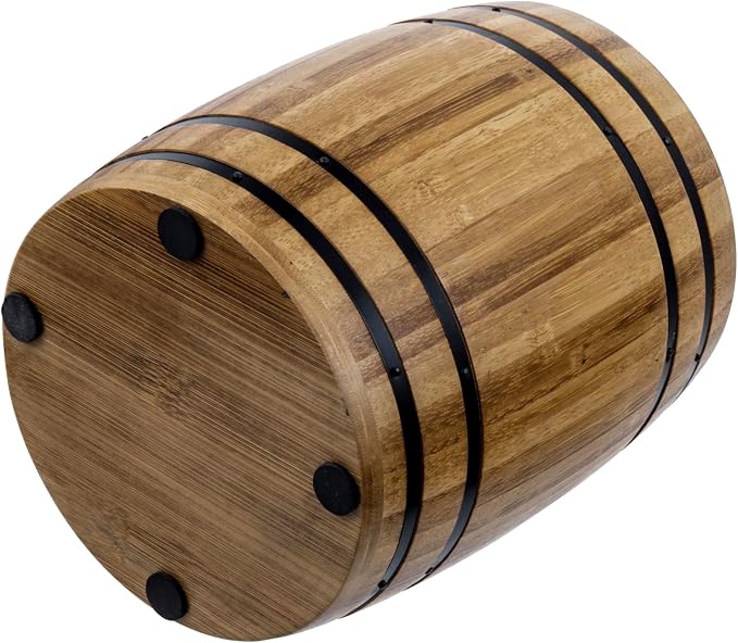 MyGift Wine Barrel Design Kitchen Utensil Crock, Light Brown Solid Bamboo Wood - Image 7