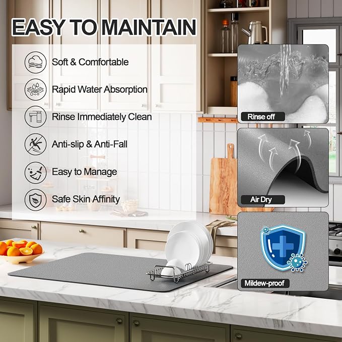 Ecotrim - Dish Drying Mat for Kitchen Counter | Coffee Bar Mat for Countertops - Image 3