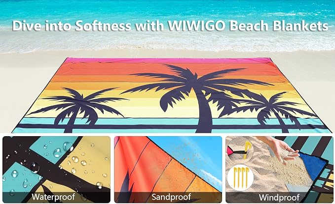 WIWIGO Beach Blanket Waterproof Sandproof Beach Mat 79" X 83"/10'x9'for 2-8 - Image 5