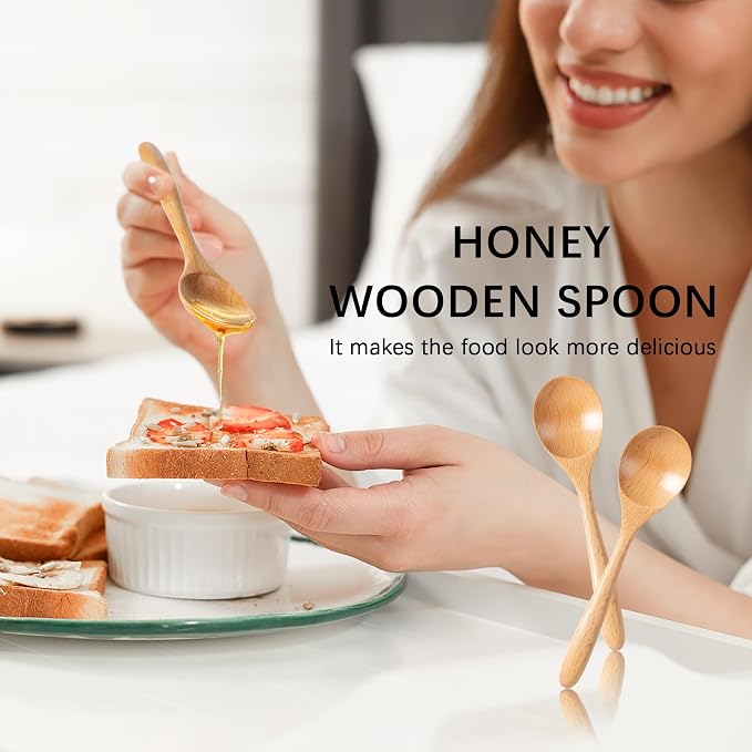 6 PCS Wooden Spoons for Honey, 6.7 inch Small Wooden Spoons - Image 3