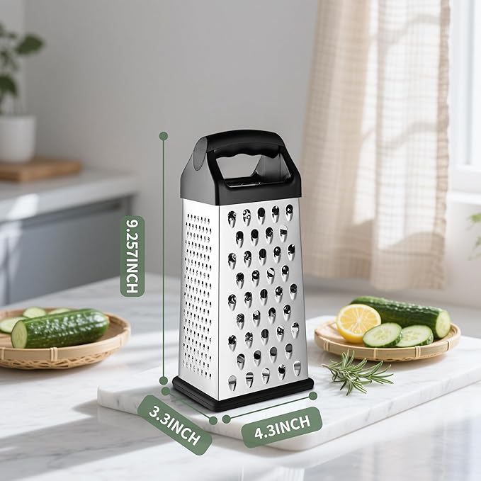 Cheese Grater, 9 IN Size 4-Sided Stainless Steel Grater, Food Shredder - Image 2