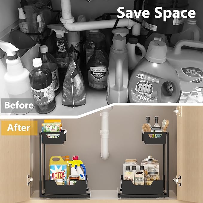 Ceetug Under Kitchen Sink Organizers and Storage Pull Out 2 Tier Metal Bathroom - Image 5
