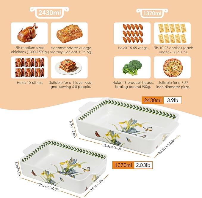 ACMLIFE Ceramic Casserole Dish Set, Ceramic Baking Dish - Image 4