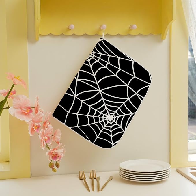Halloween Spiderweb Dish Drying Mat 18 x 24 inch Halloween Scary Themed Black - Image 5