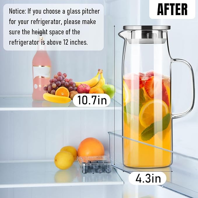 PARACITY Glass Pitcher with Lid and Spout 50oz/ 1.5L, Hot/Cold Water Pitcher - Image 3