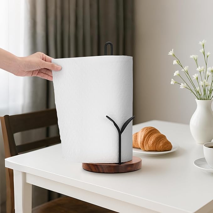 Wood Paper Towel Holder Countertop, Leaf-Shaped Accent Iron Rods - Image 7