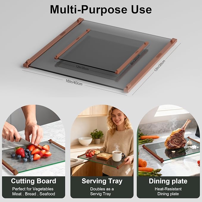 Glass Cutting Boards for Kitchen, European Grey Glass Paired - Image 2