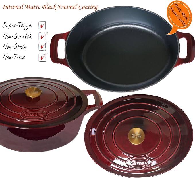 La Cuisine Enameled Cast Iron Oval Dutch Oven Casserole Dish Pot - Image 3