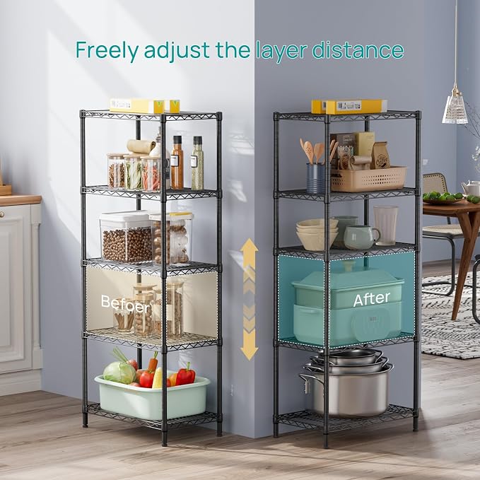 SINGAYE 5 Tier Storage Shelves Wire Shelving Unit Shelve Metal Kitchen Laundry - Image 3