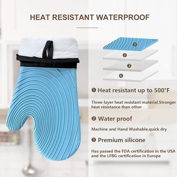 Silicone Oven Mitts-13.6 in Extended Oven Mitts Heat Resistant 500F, Oven Gloves - Image 3