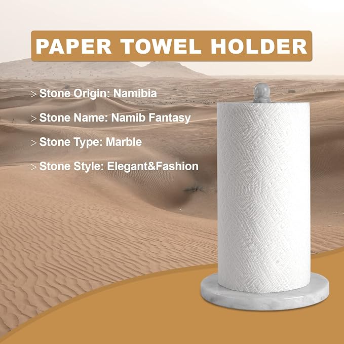 Koville African Natural Marble Paper Towel Holder Countertop, Genuine Stone - Image 2