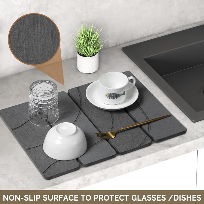 Small Stone Dish Drying Mat for Kitchen Counter, Foldable Water Absorbing - Image 4
