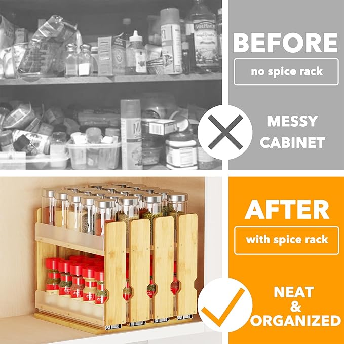 SpaceAid Bamboo Pull Out Spice Rack Organizer - Image 2