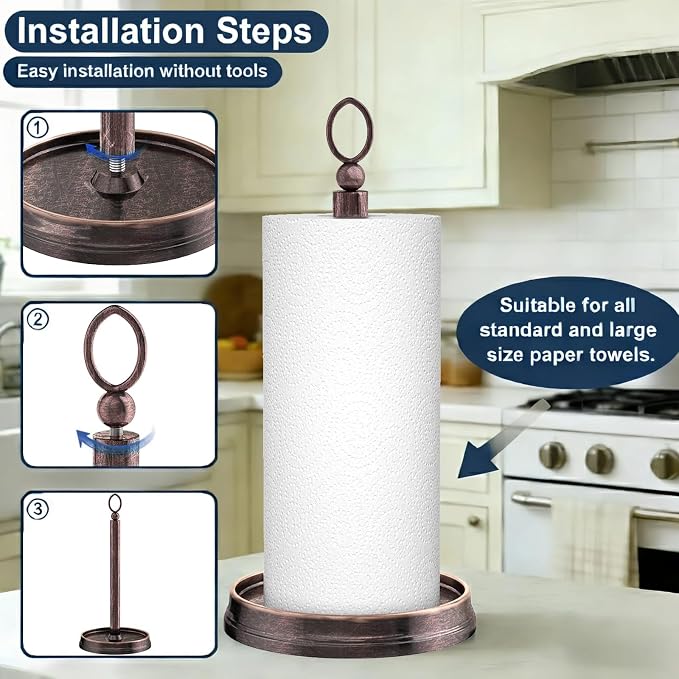 KASUNTO Paper Towel Holder Steel Paper Holder countertop，Black Paper Towel - Image 3