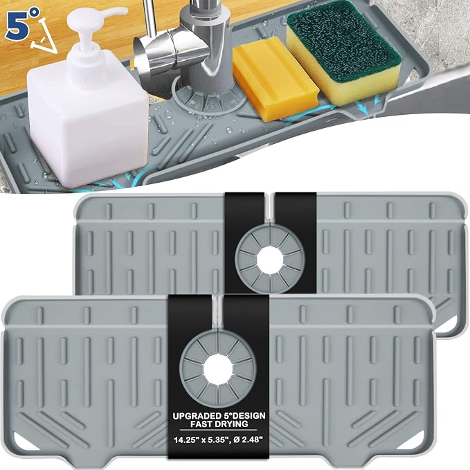 2 Pcs Silicone Faucet Handle Drip Catcher Tray, 2 in 1 Dish Soap Sponge Holder by BFONS
