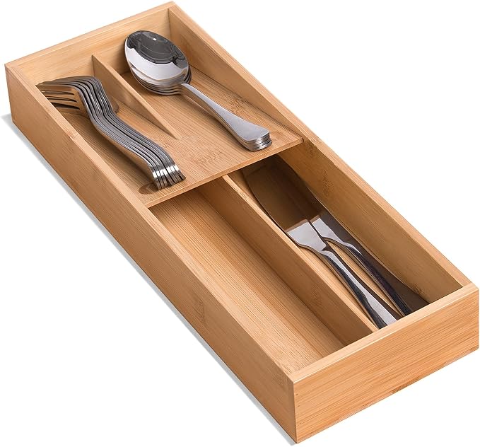guiogc Bamboo Silverware Drawer Organizer, Kitchen Small Silverware Organizer by guiogc