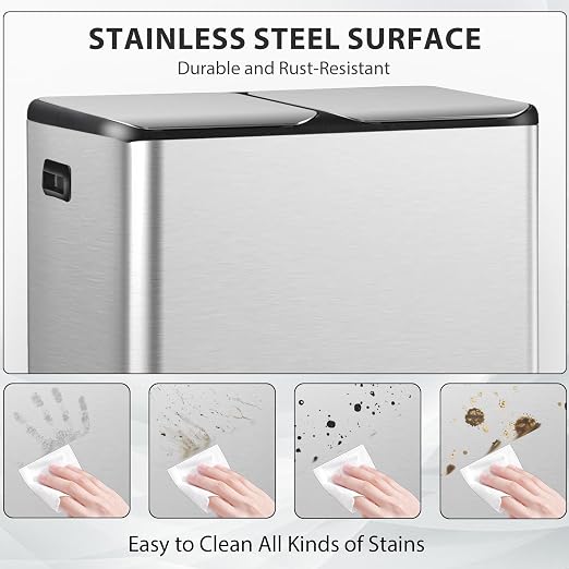 SUPER DEAL Kitchen Trash Can 16 Gallon 60L Dual Stainless Steel Garbage and - Image 8