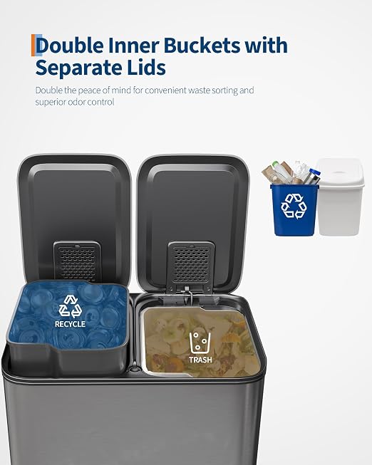 Garvee Double Trash Can, 2 x 8 gal Garbage Can - Image 4