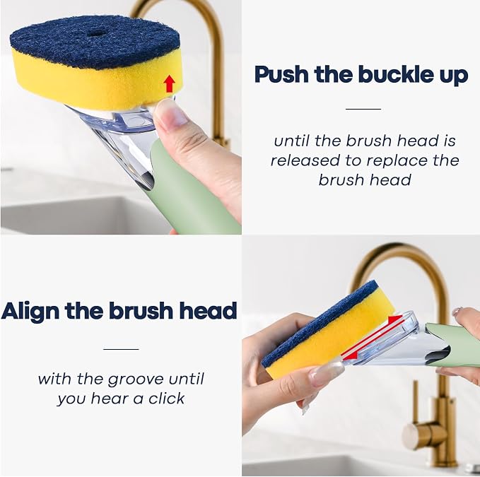Dish Brush with Soap Dispenser Storage Set with 2 PCS Sponge Refills & Holder - Image 4