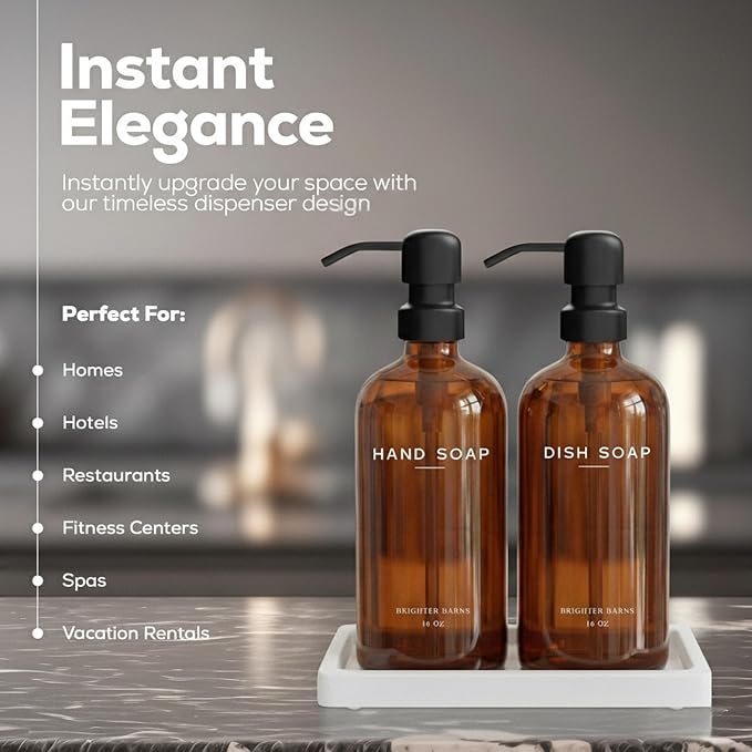 Amber Glass Hand and Dish Soap Dispenser Set by Brighter Barns - Image 2