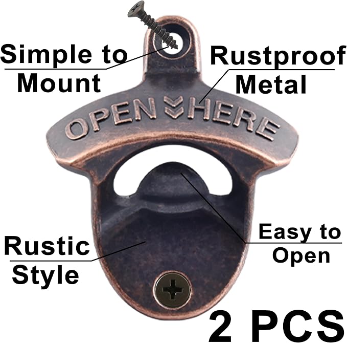 Vintage Copper Bottle Cap Opener Wall Mount, Retro Beer Bottle Opener - Image 2