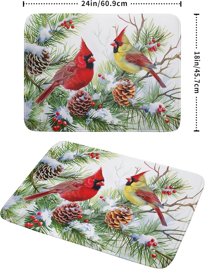 Giwawa Red Birds Dish Drying Mat, Xmas Tree Branch Holly Red Berries Dish - Image 2