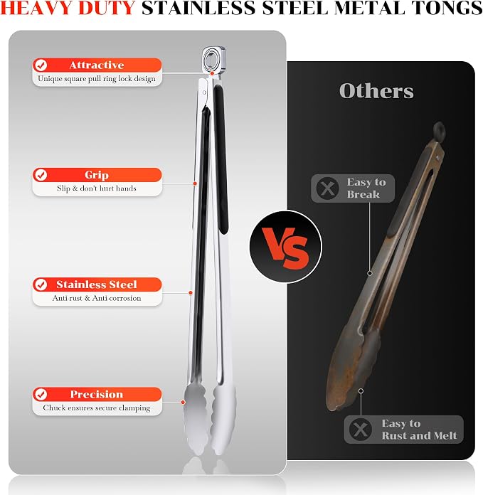 Grilling Tongs - 17 Inch Extra Long Metal Tongs, Heat Resistant Stainless Steel - Image 5