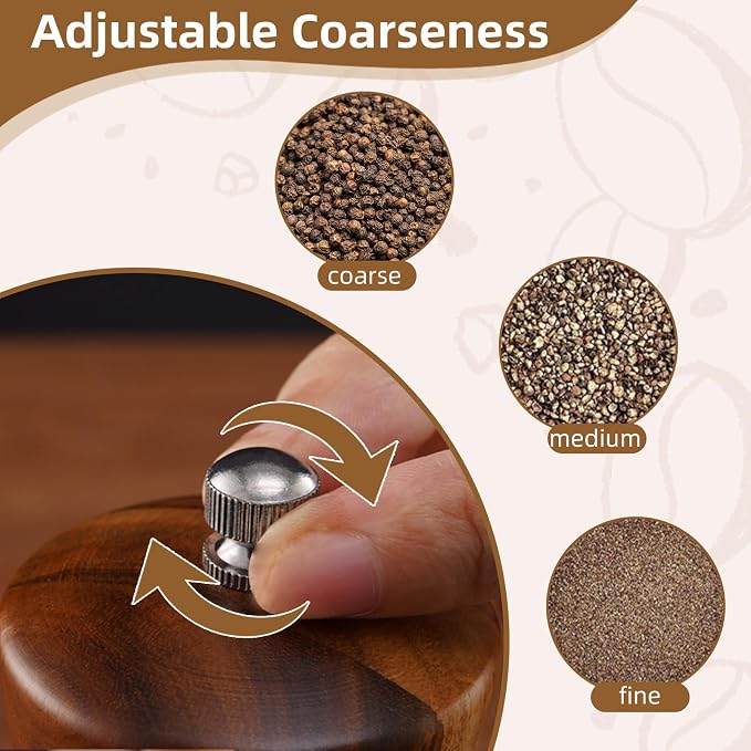 2 Pack Wooden Salt and Pepper Grinder Set — 8 Inch Refillable Salt and Pepper - Image 5