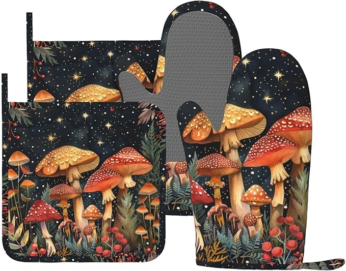 Oven Mitts and Pot Holders Mushroom Forest Vintage Silicone Kitchen Accessories by DADABULIU