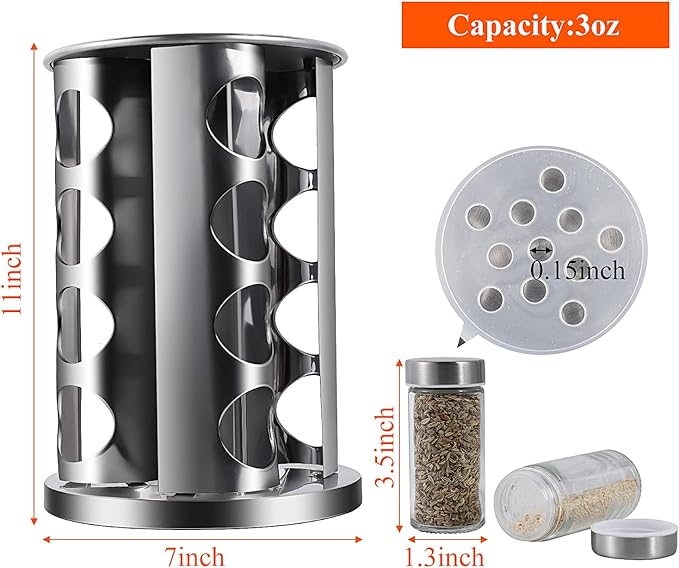 DOUBLE 2 C Revolving Countertop Spice Rack Stainless Steel Seasoning Storage - Image 5