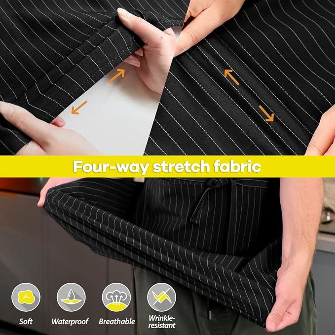 ROTANET Stripe Stretch Apron for Men Women Chef Big and Tall Large Striped - Image 4