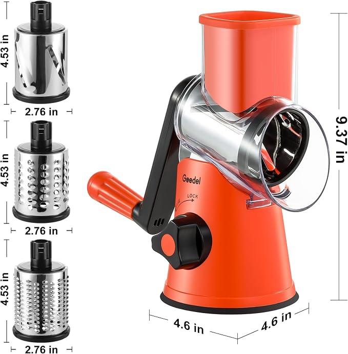 Geedel Rotary Cheese Grater, Kitchen Mandoline Vegetable Slicer - Image 7
