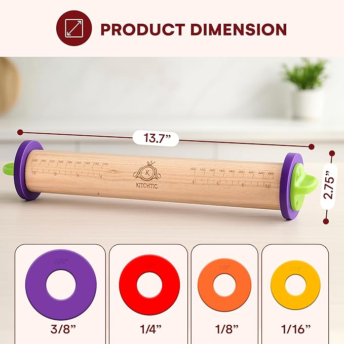 Kitchtic Rolling Pin with Thickness Rings - Image 2