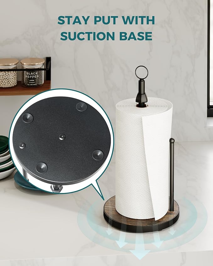 OROPY One-Hand Tear Paper Towel Holder Countertop, Farmhouse Wood Paper Towel - Image 4