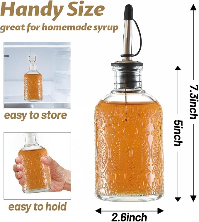 Retro Glass Syrup Dispenser Bottle 7oz, Oil and Vinegar Cruet - Image 3