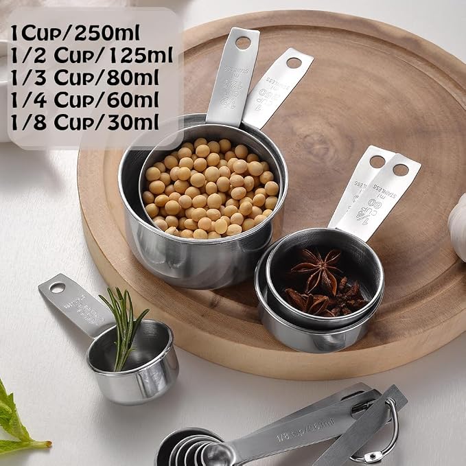 Stainless Steel Measuring Cups Set, 5 Pieces Kitchen Measuring Sets Gadgets tool - Image 2