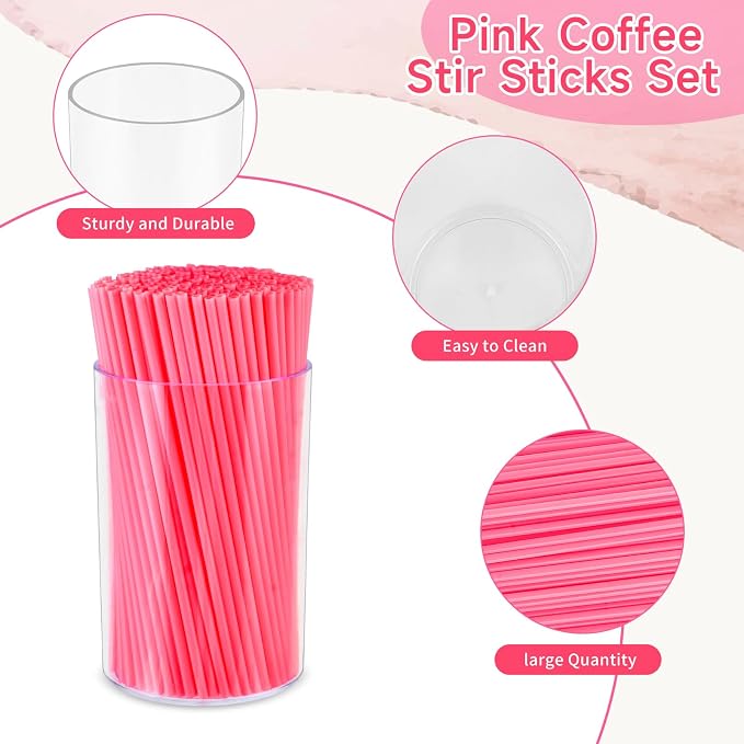 500 Pcs Neon Pink Coffee Stir Sticks Set Acrylic Stir Stick Holder Coffee - Image 3