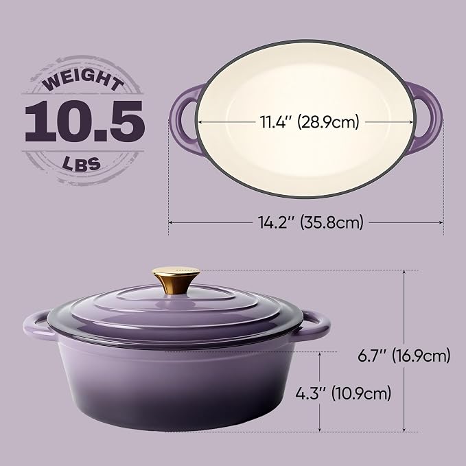 Vintage Style Oval Dutch Oven for Bread Baking, 4.5 Quart Non Stick Enameled - Image 4