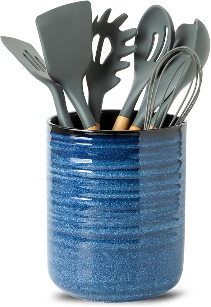 HASENSE Ceramic Kitchen Utensil Holder, 7.4" x 6.2" Large Countertop Utensil by Hasense